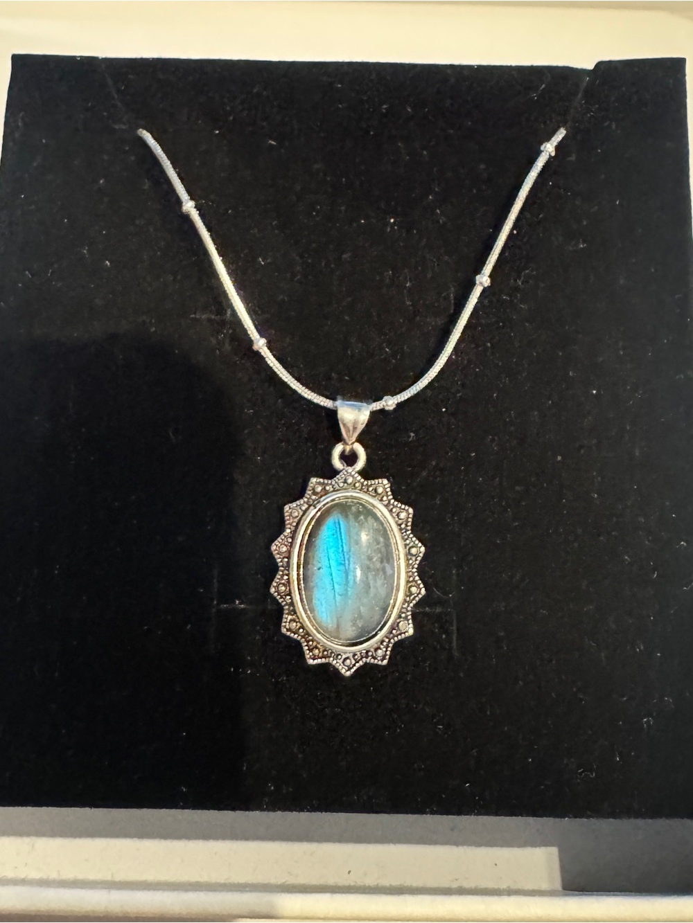 Labradorite Pendant Necklace - stainless steel, Blue Gem